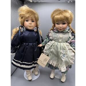 Treasure Dollmaster Porcelain Dolls 20” Blonde Pair w Tags
